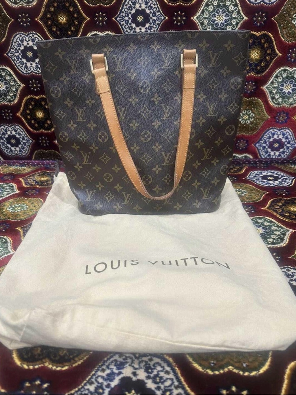 Louis Vuitton Monogram Canvas Tote in Brown with Natural Leather Straps
